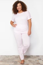 Trendyol Curve Pink Checkered Knitted Pajamas Set