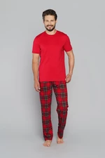 Men's pyjamas Narwik, short sleeves, long legs - red/print