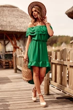 Asymmetrical green Spanish dress with frill