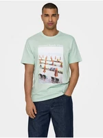 Light Green Men's T-Shirt ONLY & SONS Kolton - Men