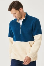 AC&Co / Altınyıldız Classics Men's Oil Tassel Standard Fit High Bato Collar Kangaroo Pocket Double Color Sherpa Fleece Sweatshirt