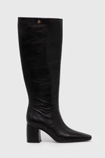 Kožené kozačky Tory Burch BANANA TALL BOOT dámské, černá barva, na podpatku, 154529-006