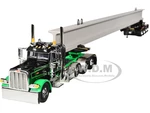 Peterbilt 389 Day Cab and ERMC 4-Axle Hydra-Steer Trailer with Bridge Beam Section Load Black and Green 1/64 Diecast Model by DCP/First Gear
