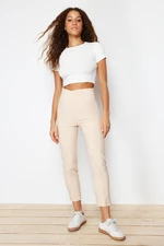 Trendyol Beige Cigarette Ribbed Waist Detail Woven Trousers