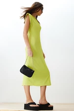 Trendyol Lime Fitted Moon Sleeve Ribbed Flexible Midi Knitted Pencil Dress