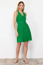 Trendyol Green A-Line Halter Neck Midi Woven Dress with Gipe Detail on the Back