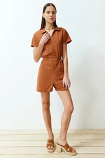 Trendyol Brown Elastic Waist Mini Woven Mini Jumpsuit