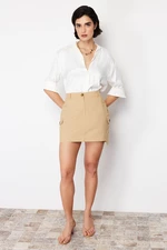 Trendyol Dark Beige Pocket Detailed Pencil Straight Cut Mini Length Woven Skirt