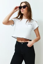 Trendyol White 100% Cotton Stitching Detailed Regular/Normal Pattern Crop Knitted T-Shirt