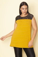 Şans Women's Plus Size Yellow Robe and Lace Striped Blouse