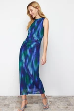 Trendyol Multi-Colored Gather/Drape Detailed Patterned Fitted Maxi Flexible Knitted Pencil Dress