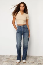 Trendyol Dark Blue More Sustainable Leg Detail High Waist Wide Leg Jeans