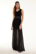 Trendyol Black Transparent Detailed Tulle Long Elegant Evening Dress