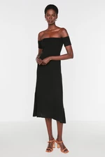 Trendyol Black Midi Knitwear Carmen Collar Dress