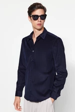 Trendyol Navy Blue Slim Fit Ribbed Velvet Thick Winter Shirt