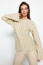 Trendyol Stone Jemný textúrovaný vzorovaný pletený sveter crewneck