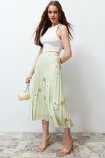 Trendyol vícebarevná květinová vzorovaná plisovaná saténová tkanina maxi délky tkaná sukně