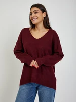 Bordowy Sweter Damski Z Przedłużonym Tyłem Noisy May Son - Kobiety