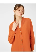 Koton Big Collar Shirt with Long Sleeves and Buttons Linen Blend
