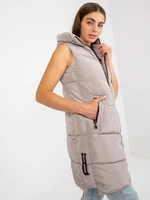 Dark beige quilted vest with pockets