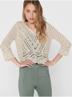 Cream Patterned Crop Top Sweater with 3/4 Sleeves JDY New - Women