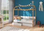 Dětská postel Othelo větší se zábranou, olše / šedá + matrace ZDARMA