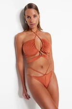 Trendyol Tile Strapless Piping High Leg Bikini Set