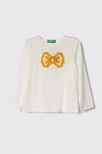 Dětské bavlněné tričko s dlouhým rukávem United Colors of Benetton bílá barva