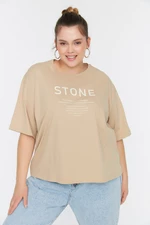 Trendyol Curve Mink Printed Knitted T-Shirt