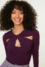 Trendyol Plum Cut Out and Shirring Detail Fitted/Sleepy, Flexible Knitted Body with Snap Snaps