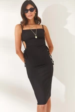 Olalook Women's Black Cut Out Pleated Adjustable Straps Mini Dress