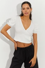 Cool & Sexy Women's White Double Breasted Blouse RLO73
