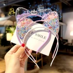 1pc Fashion Women Girls Cat Ears Headband Hair Accessories Colored Sequins Crown Hair Band Cute Children Styling Tools Headwear