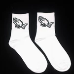 White Socks Fashion Skate Cotton Crew Socks Gesture Pattern for Men Women Hip Hop Funny Novelty Black White Socks Gifts for Men