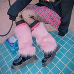 Pink Furry Leg Warmers Y2K Punk Goth Faux Fur Leg Warmers Boot Covers Lady Cute Jk Knee-length Hipster Warm Sock Fashion Socks