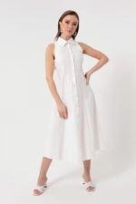 Lafaba Dámske biele košeľové golierové šaty