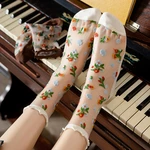Floral Embroidery Crystal Silk Socks Summer Ultra-thin Transparent Vintage Lace Socks Women Sweet Girls Kawaii Cute Ruffle Socks