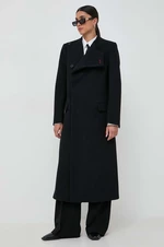 Vlnený kabát Victoria Beckham čierna farba, prechodný, dvojradový