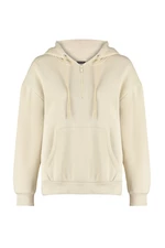 Trendyol Stone Thick Fleece Interior Hood and Zipper Basic Oversized Knitted Sweatshirt