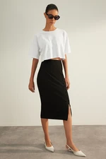Trendyol Black Premium Quality Buttoned Pencil Midi Woven Skirt