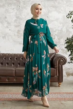 InStyle Ares Feather Print Chiffon Dress - Emerald