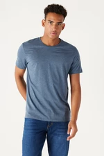 AC&Co / Altınyıldız Classics Men's Indigo Melange Cotton Slim Fit Narrow Cut Crew Neck Short Sleeve T-Shirt