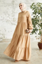 InStyle Albera Shirt Collar Buttoned Dress - Beige