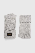 Vlněné rukavice Superdry šedá barva