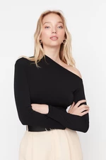 Trendyol Black Slim Snap Fastener Asymmetrical Collar Flexible Knitted Body