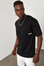 XHAN Black Pocket Detailed Seamless Oversized T-shirt 1x1-45088-02