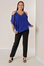 By Saygı 2026 Roses V-Neck Stone Embroidered Off-The-Shoulder B.B Chiffon Blouse. By Saygı 2026 Roses V-Neck Stone Embroidered Off-The-Shoulder B.B Chiffon Blouse.