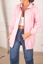 armonika Women's Pink Zippered Hoodie Trench