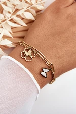 Double gold bracelet with clover and butterflies