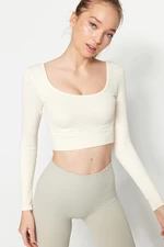 Trendyol Beige Seamless/Seamless Crop Extra Stretchy Square Neck Sports Blouse